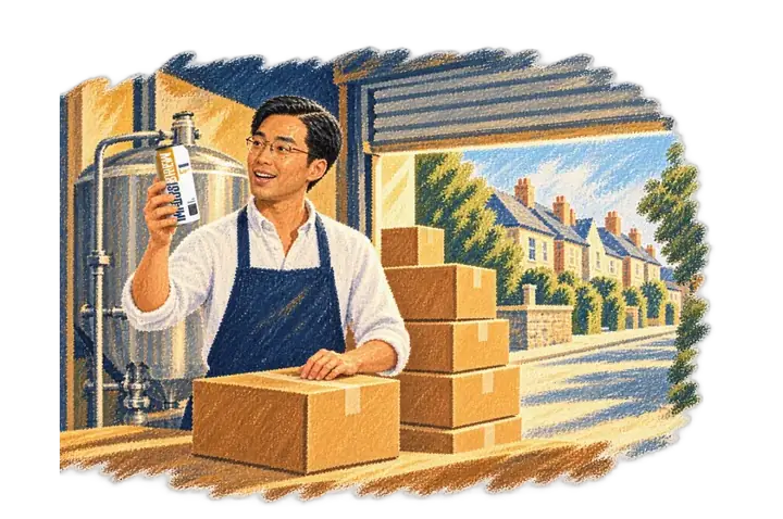 The young man packing IMPOSSIBREW Lager cans into boxes in a small workshop