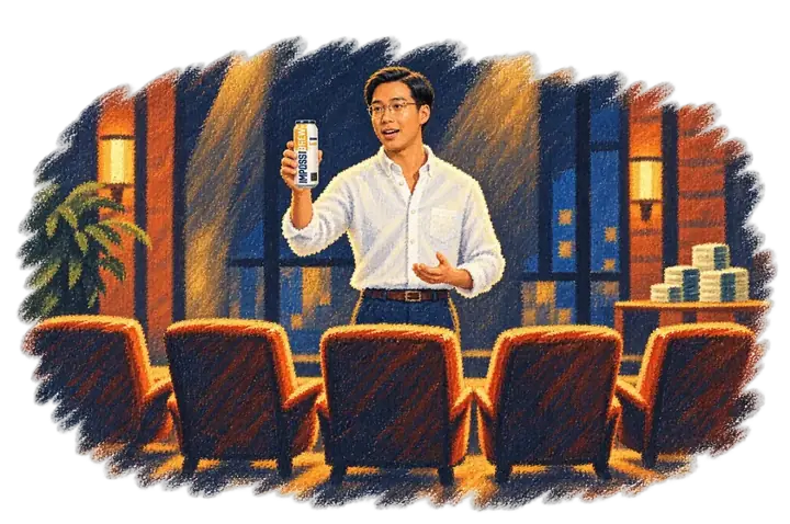 The young man pitching a can of IMPOSSIBREW to the Dragons in the Den