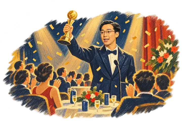 The young man on stage holding an award