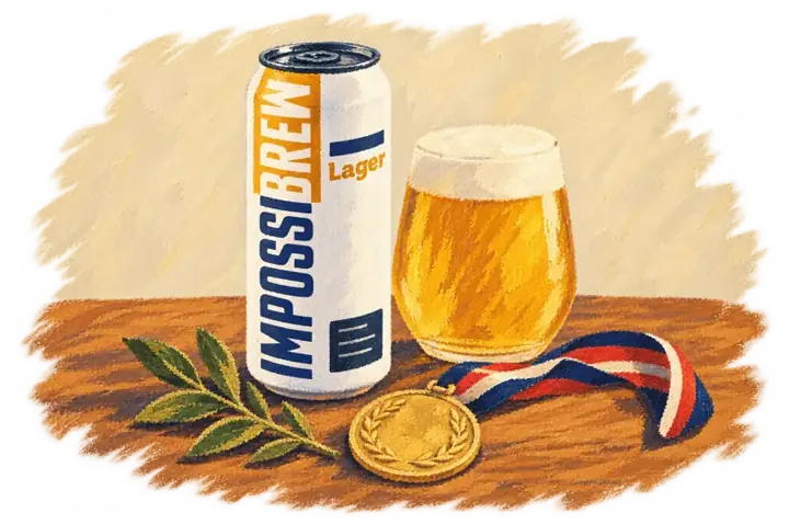 Two glasses of beer with medals on a table